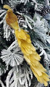 Ornament Crăciun Pasăre Aurie cu Pene și Sclipici